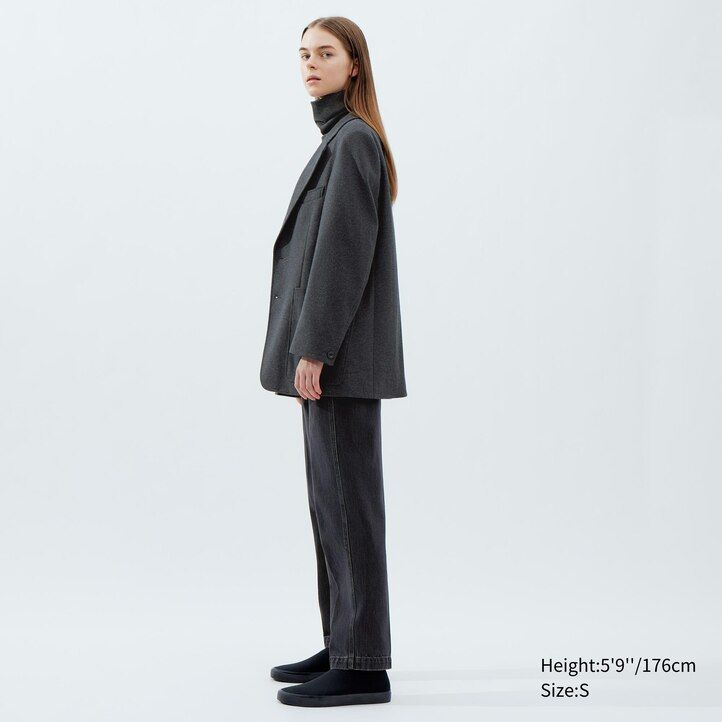 dunkelbraune taillierte jersey-damenjacken von uniqlo