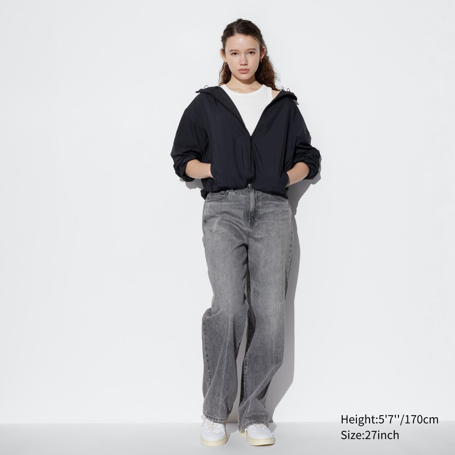 uniqlo damenjeans mit weitem geradem bein grau