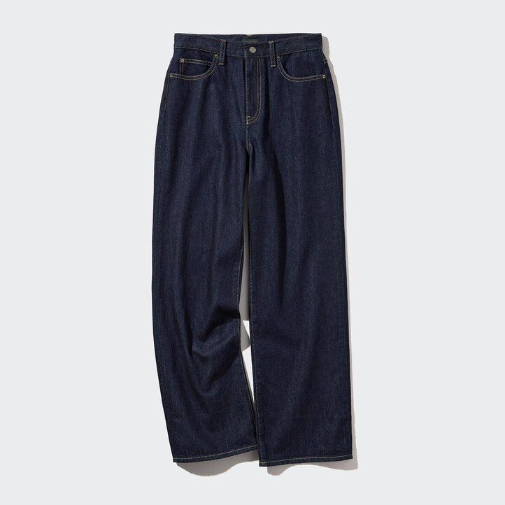 uniqlo damenjeans mit weitem geradem bein grau