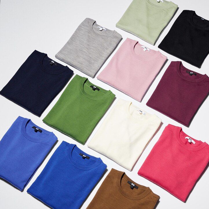 uniqlo damenpullover aus 100 extrafeiner merinowolle mit rundhalsausschnitt blau