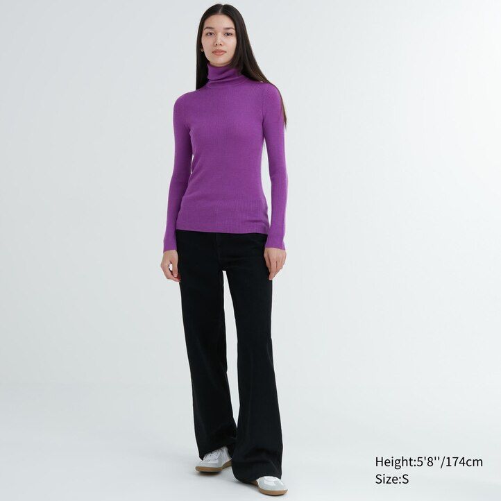 uniqlo damen-ripppullover aus 100 extrafeiner merinowolle lila