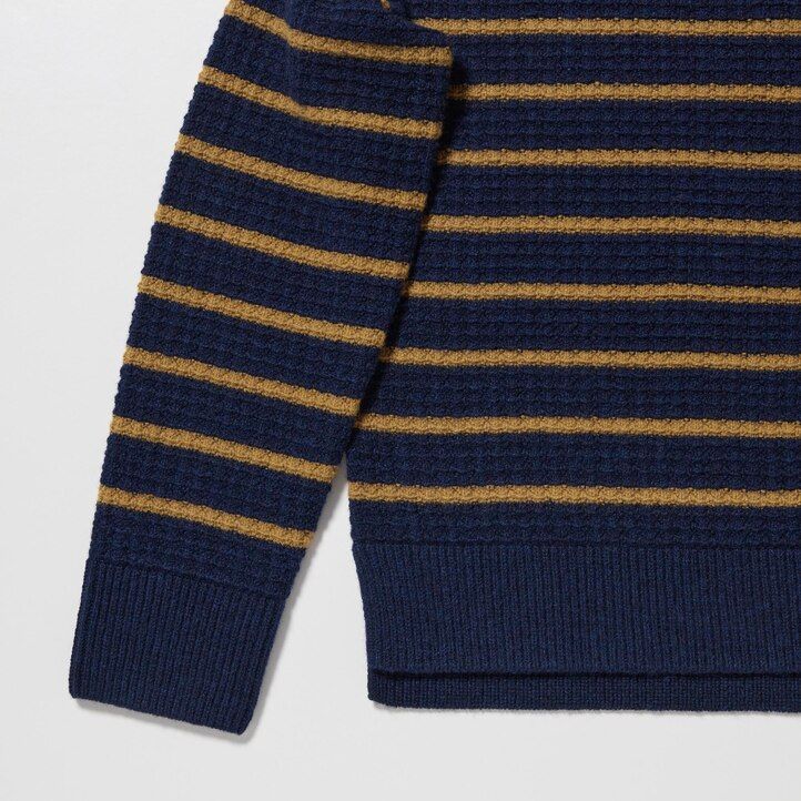 uniqlo damen-pullover aus lammwolle mit streifenmuster marineblau