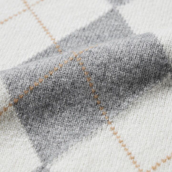 uniqlo damen-pullover aus premium-lammwolle mit argyle-muster und rundhalsausschnitt hellgrau