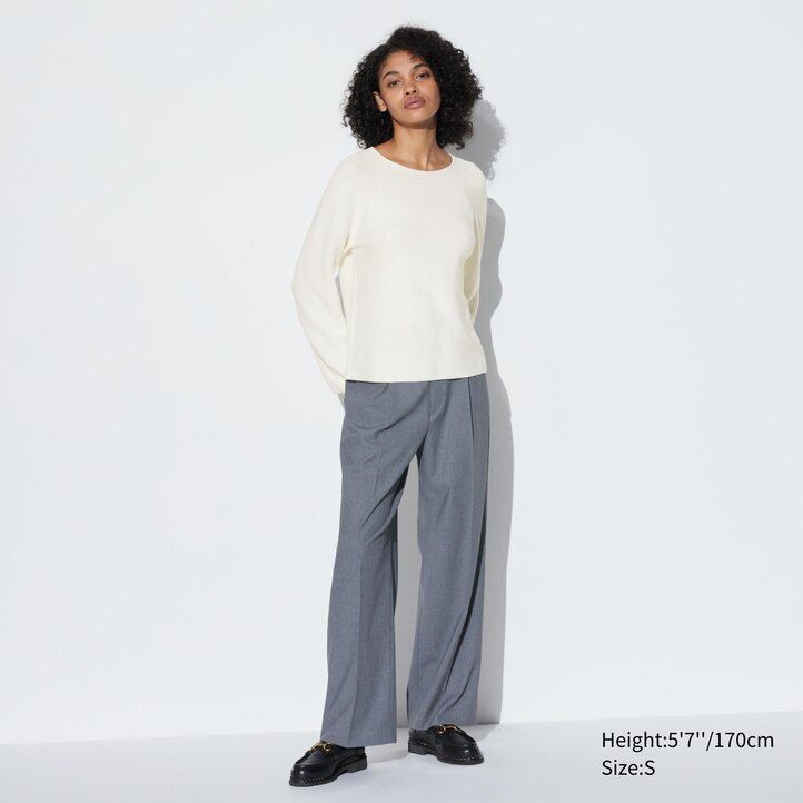 uniqlo 3d-strickpullover aus nahtloser baumwolle mit rundhalsausschnitt damen rot