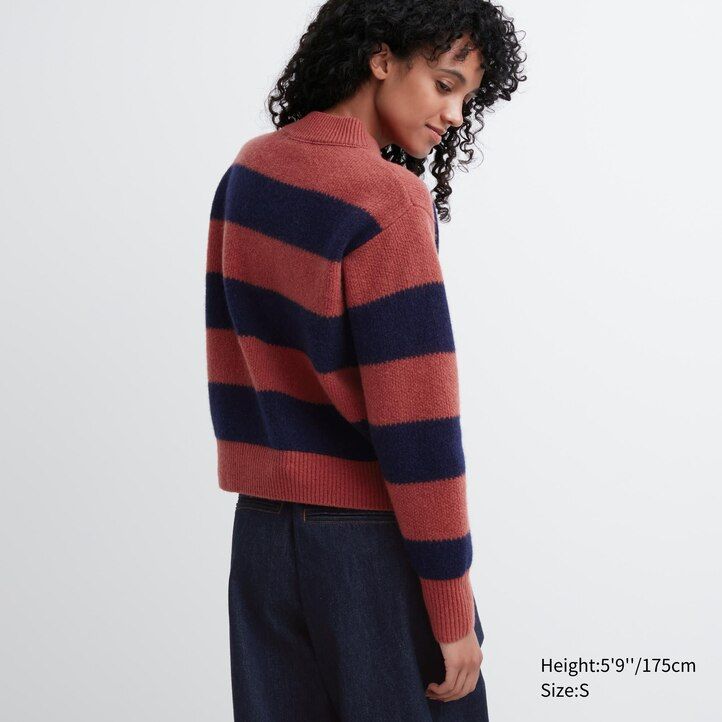 uniqlo damenpullover aus lammwolle mit streifenmuster grau