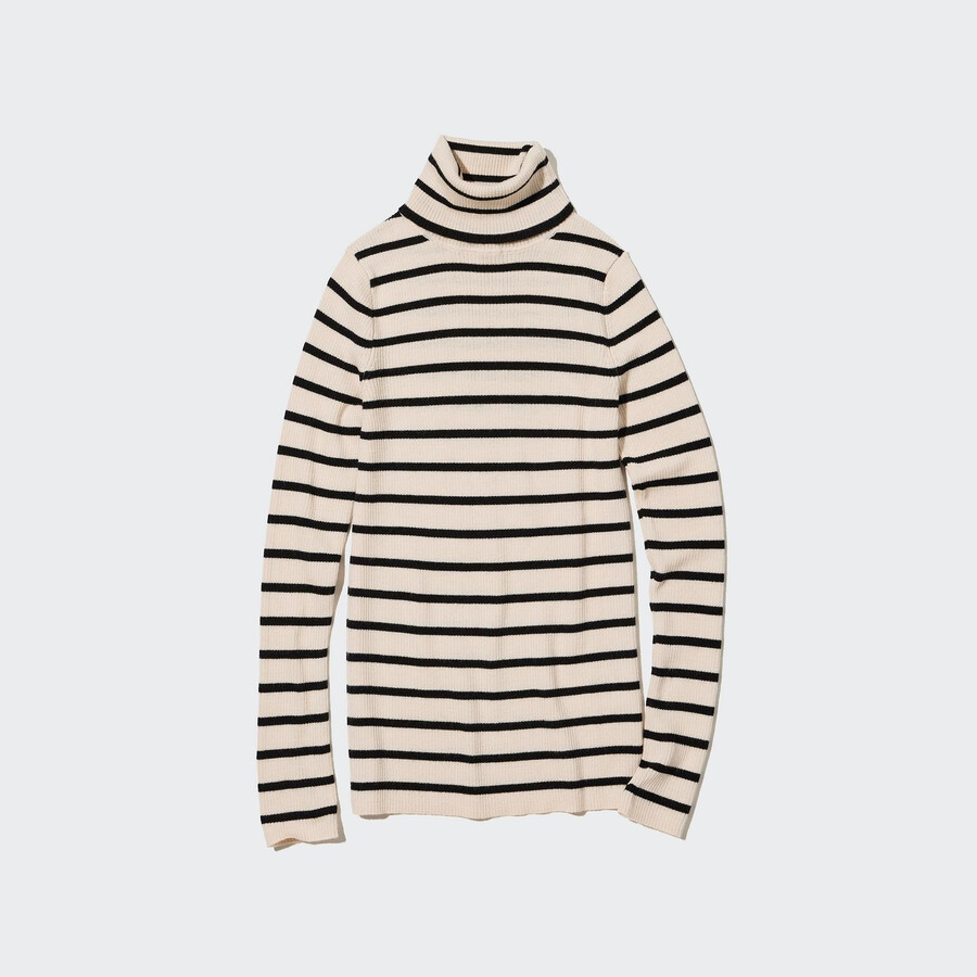 weiße uniqlo damen-ripppullover aus 100 extrafeiner merinowolle