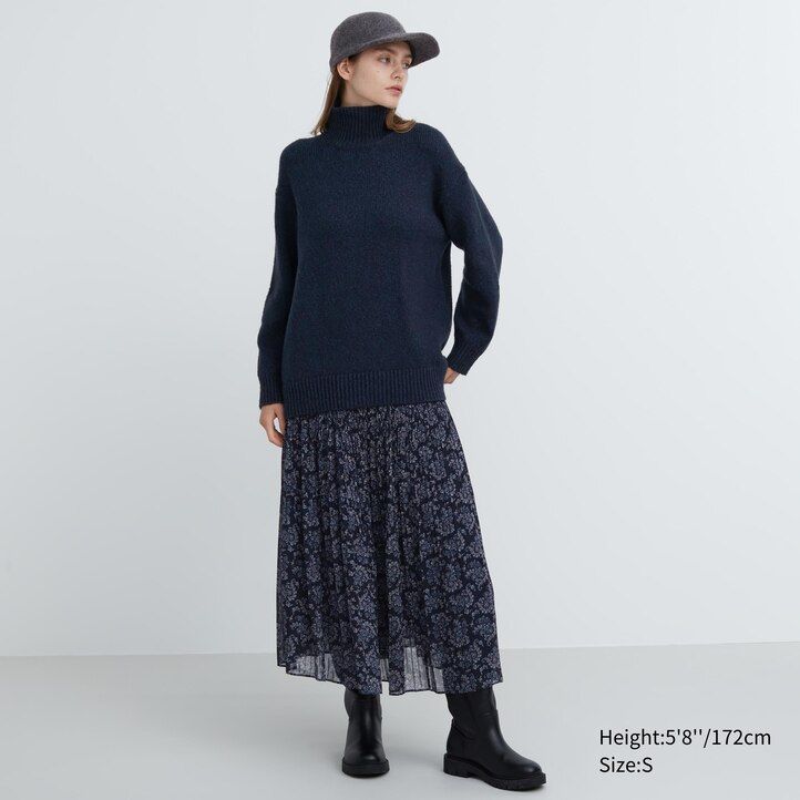 uniqlo damen-pullover mit stehkragen weich gestrickt hellgrau