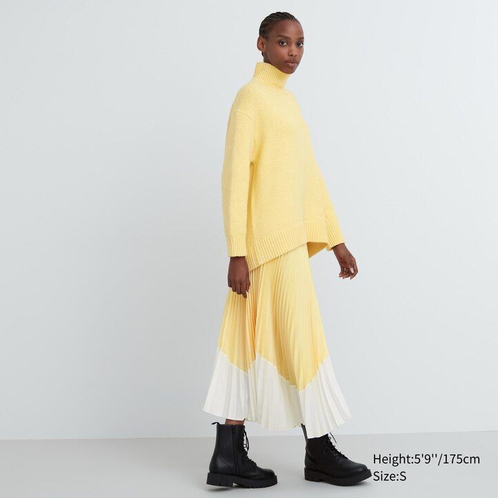 uniqlo damen-pullover mit stehkragen weich gestrickt hellgrau
