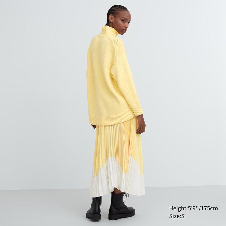 uniqlo damen-pullover mit stehkragen weich gestrickt hellgrau