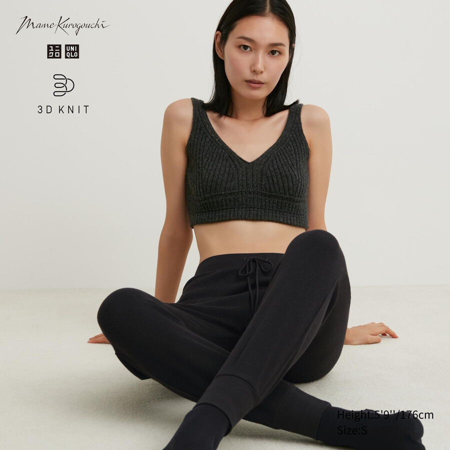 uniqlo damen-pullover nahtlos 3d-strick gerippt dunkelgrau