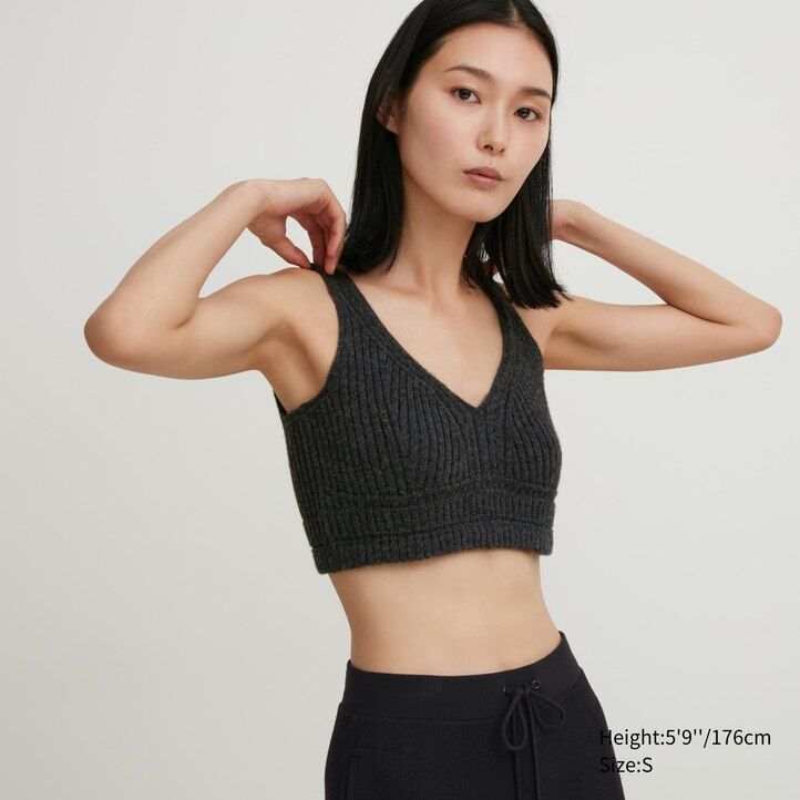 uniqlo damen-pullover nahtlos 3d-strick gerippt dunkelgrau