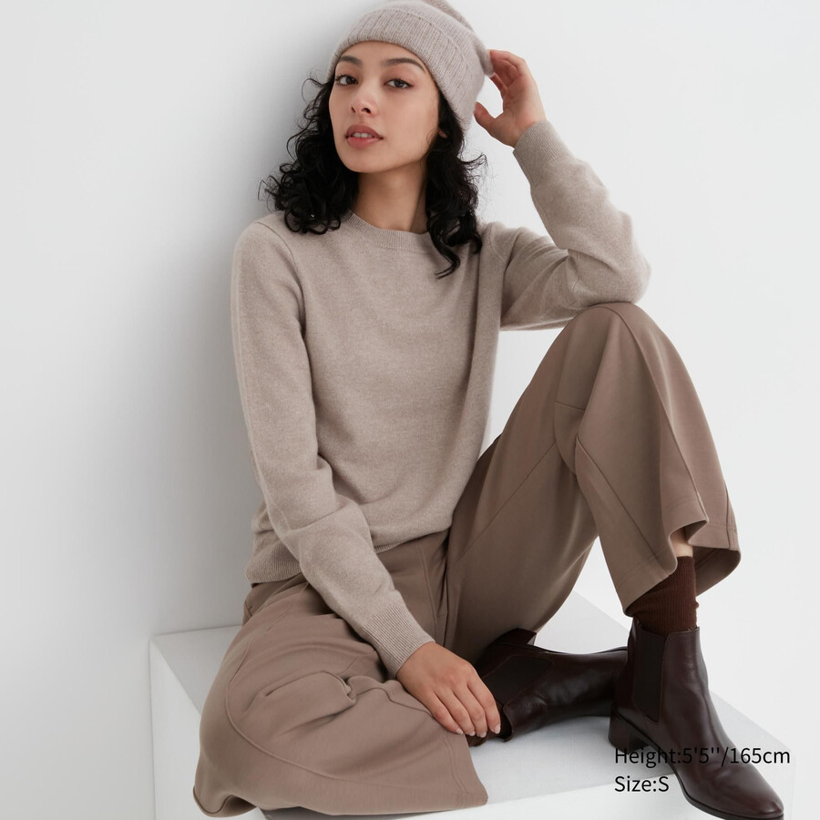 uniqlo damenpullover aus 100 mere mit rundhalsausschnitt beige