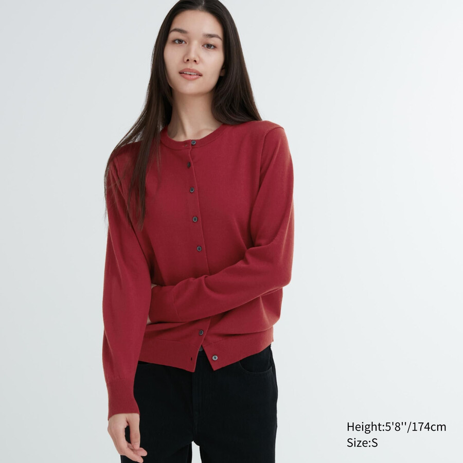 uniqlo damenpullover aus 100 extrafeiner merinowolle mit rundhalsausschnitt rot