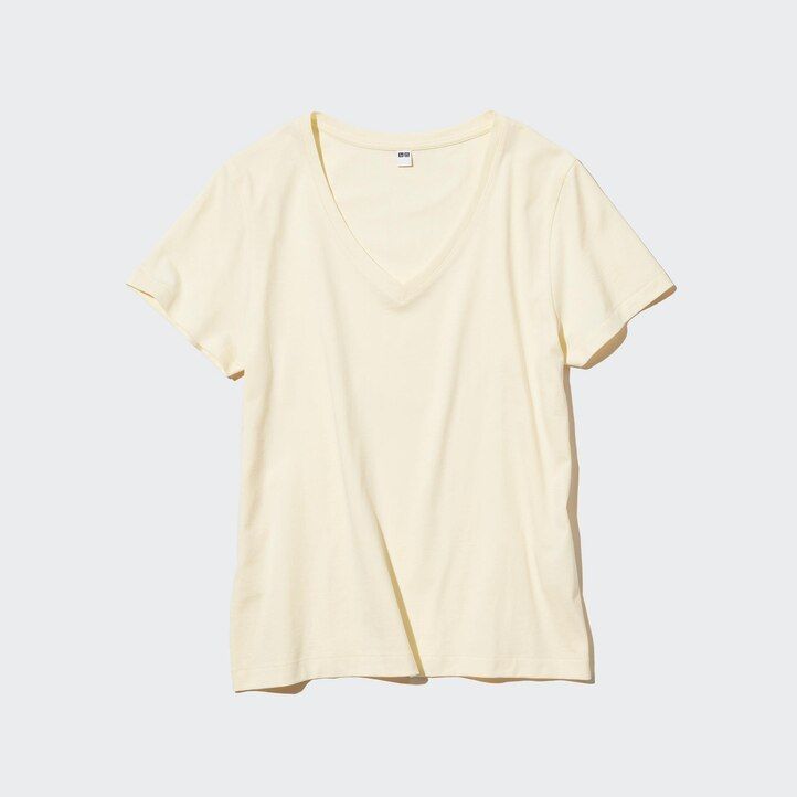 grüne uniqlo damen-t-shirts mit v-ausschnitt aus 100 supima-baumwolle