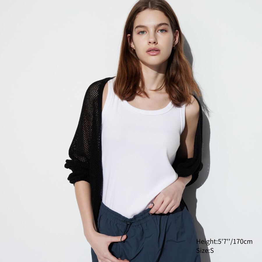 uniqlo damen-t-shirts mit weichem rippstrick weiß