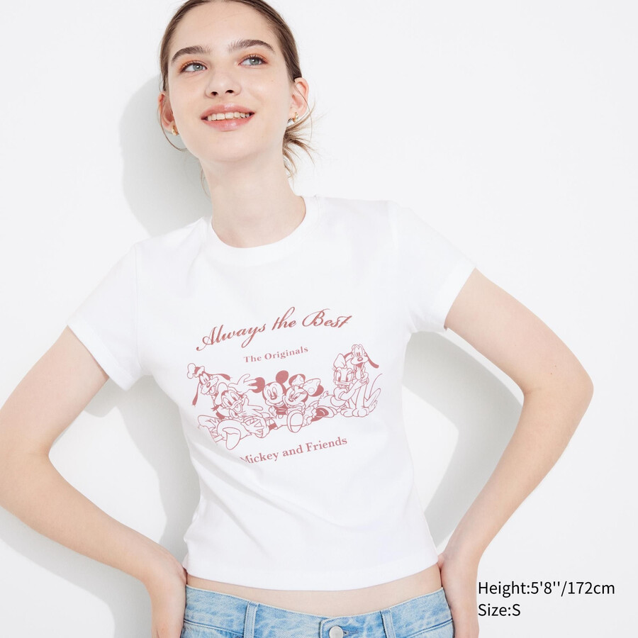 weiße uniqlo damen-t-shirts mit disney-motiv mini-ut-motiv