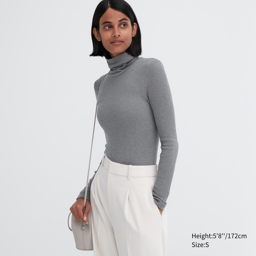 uniqlo heattech extra warm nahtloses rippstrick-thermo-t-shirt für damen grau