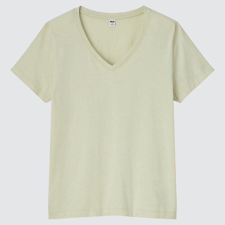 hellgrüne uniqlo damen-t-shirts mit v-ausschnitt aus 100 supima-baumwolle