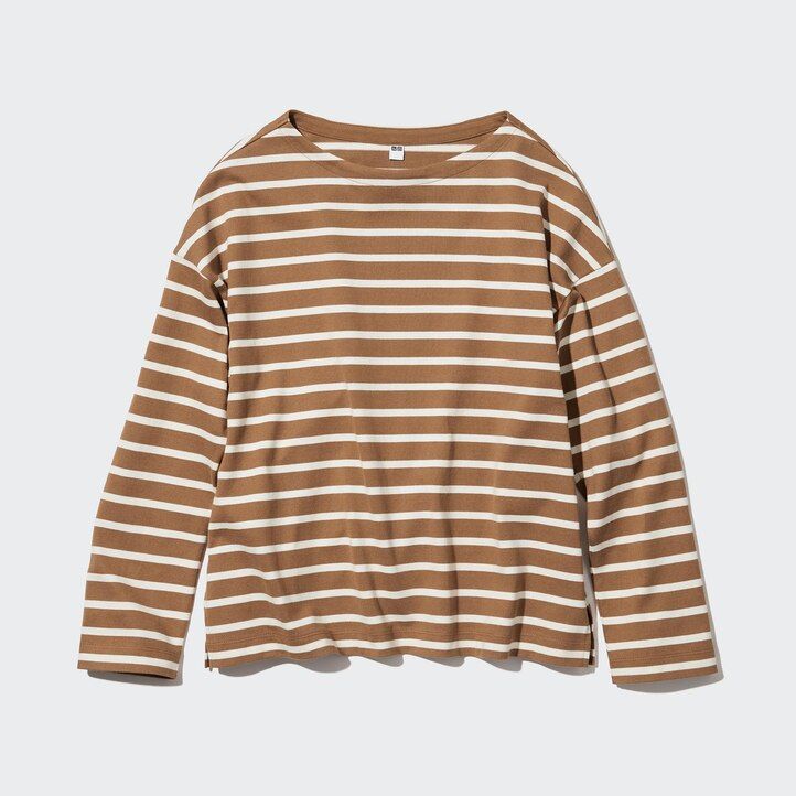uniqlo damen-t-shirt mit streifen und Ärmeln weiß