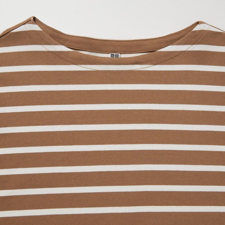 uniqlo damen-t-shirt mit streifen und Ärmeln weiß