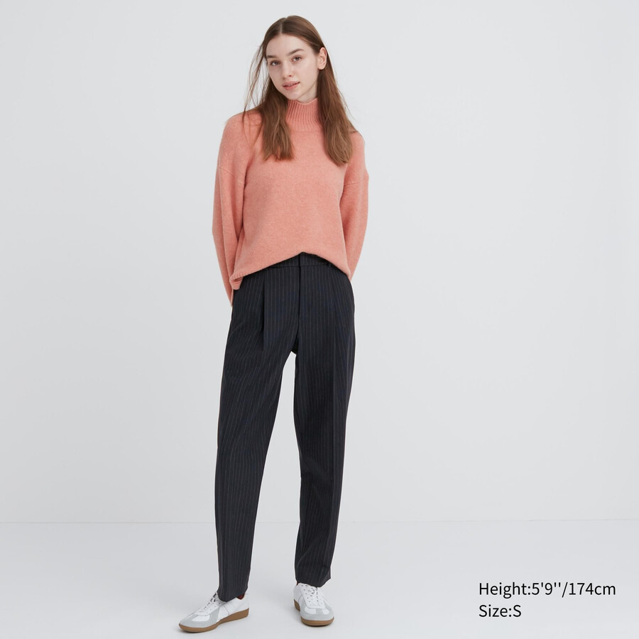 marineblaue uniqlo heattech damen-tops mit streifen und falten