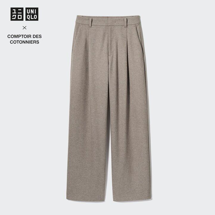 uniqlo damen-top aus gebürstetem jersey plissiert weites bein reguläre passform beige