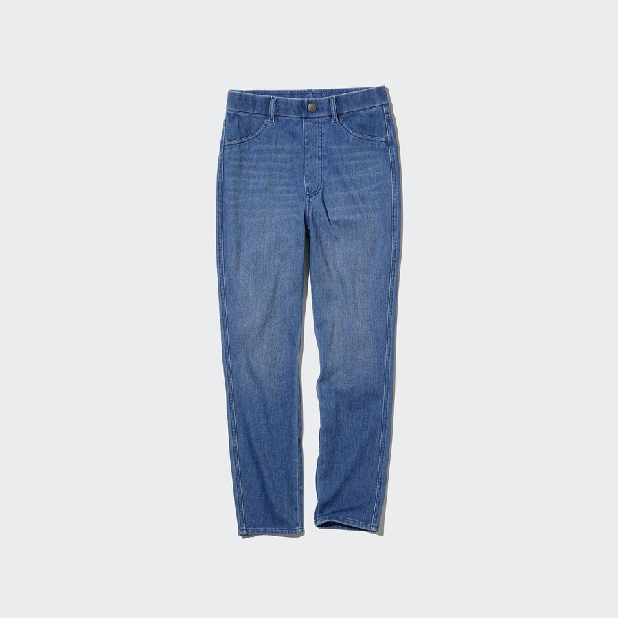uniqlo ultra stretch high rise cropped damen-tops blau